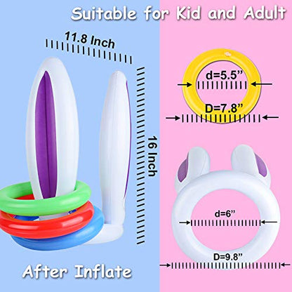 Hoshin 2 Set Inflatable Bunny Ears Ring Toss Game (2 Rabbit-Ear Hats with 12 Ring Toss, 1 Medal and 1 Hand-held Pump) - Great Family Easter Party Games