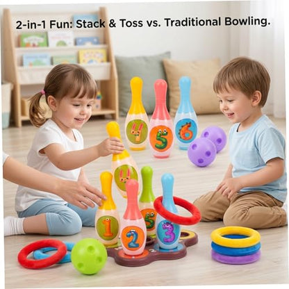 Kids Bowling 6pcs Plastic Bowling Pins 2 Balls Indoor Sports Game Toy for Kids Family Play - color: Large