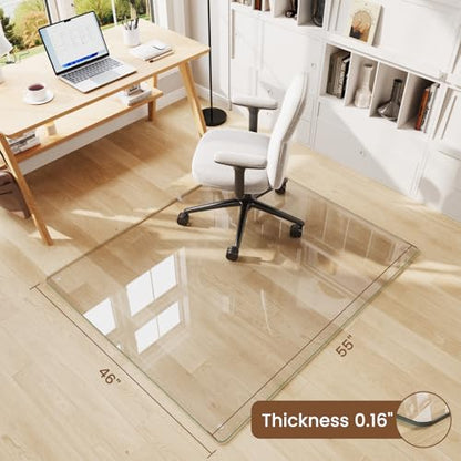 46"x55" Tempered Glass Chair mat for Carpet, Office Chair Mat with Round Corner, Desk Chair Mat for Carpet/Hardwood Floor/Rolling Chair-with 6 Anti-Slip Pads - size: 46x55