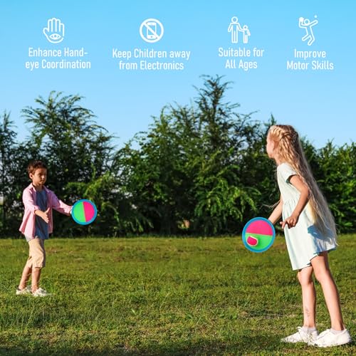 Toss and Catch Ball Game Set, 4 Paddles and 4 Balls Outdoor Paddle Catch Game for Kids, Backyard Beach Pool Yard Toy, Summer Birthday Gift for Boys Girls Ages 4-12 - color: Blue&green-1