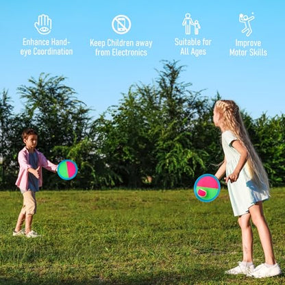 Toss and Catch Ball Game Set, 4 Paddles and 4 Balls Outdoor Paddle Catch Game for Kids, Backyard Beach Pool Yard Toy, Summer Birthday Gift for Boys Girls Ages 4-12 - color: Blue&green-1