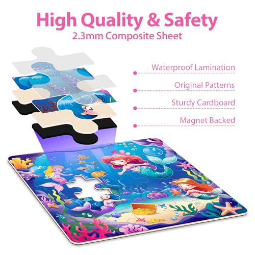 Princess Magnetic Mermaid Puzzles for Toddlers 3-5 Girls, 20-25-30 Pieces, Ages 4-6, Travel Entertainment Toys, Birthday Gifts - style: Girl