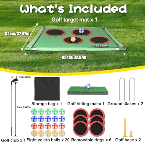 Golf Chipping Game for Outdoor Indoor: Backyard Golf Games for Adults & Golfers , Birthday Gifts for Men, Golf Set with 20 Sticky Balls, Putting Mat, Putter & Carry Bag, Golf Simulators for Home
