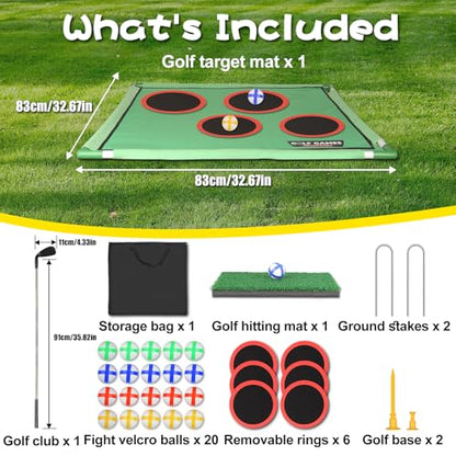 Golf Chipping Game for Outdoor Indoor: Backyard Golf Games for Adults & Golfers , Birthday Gifts for Men, Golf Set with 20 Sticky Balls, Putting Mat, Putter & Carry Bag, Golf Simulators for Home