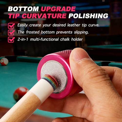 TAOM Upgrade Pool Chalk Holder Round Shaped Practical Tool Billiards Accessories Magnetic Mini Chalk Tip Case Container Round Box Billiards,Cue Tip Tool Scuffer Shaper - color: 1-Gift Set-Pink with Pyro Pink