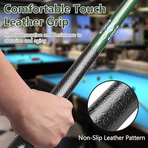 Pool Cue, 58" Pool Cue Sticks for Adults with 13MM Tips Canadian Maple Wood Leather Pattern Grip 18 19 20 21 oz, Professional Billiard Cues Players for Bar House Pool Table Sports 8/9 Ball - style: Green 19oz