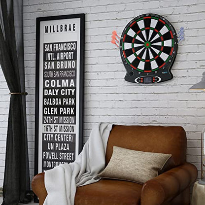 Electronic Dartboard, Hanging Dartboard Game, LCD Scoring Display Game with 6 Plastic Darts for Indoor Sports and Family Entertainment for Several Players