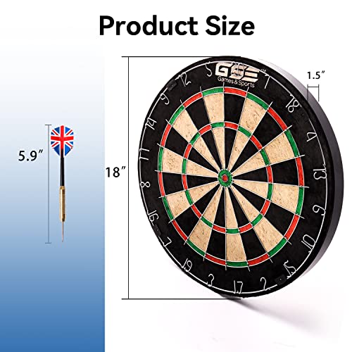 GSE Games & Sports Expert 18" Regulation Size Steel Tip Dartboard Game Set. Excellent Bristle/Sisal, Paper Baseball, Bullseye, Dart Board Game Set (Several Styles Available) - style: Pro Bristle Dartboard with 6 Darts