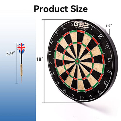 GSE Games & Sports Expert 18" Regulation Size Steel Tip Dartboard Game Set. Excellent Bristle/Sisal, Paper Baseball, Bullseye, Dart Board Game Set (Several Styles Available) - style: Pro Bristle Dartboard with 6 Darts