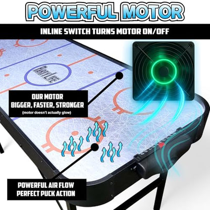 PartyLife 54" Portable Air Hockey Table w/Folding Steel Legs & Optional LED Lights - NEW & Improved - Powerful Motor, Smooth Surface, Very Sturdy - City Team Edition - color: Black, style: Base Model