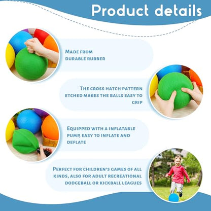 Amor Present 6PCS Playground Ball, 7 Inch Inflatable Kickballs with Pump, Rainbow Rubber Dodgeball for Kids Beach Toy Sports Games Indoor Outdoor Pool Party - size: Medium (Pack of 2)