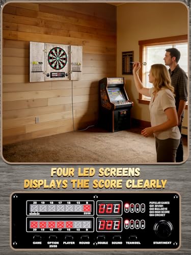 Electronic Dart Board, Decorative Dart Board Cabinet Set for Adults [12*Bronze Soft Tip Darts] [Cricket Game Mode]- Wooden Electric Dartboard Cabinet for Family Game Rooms - style: RETRO CASE