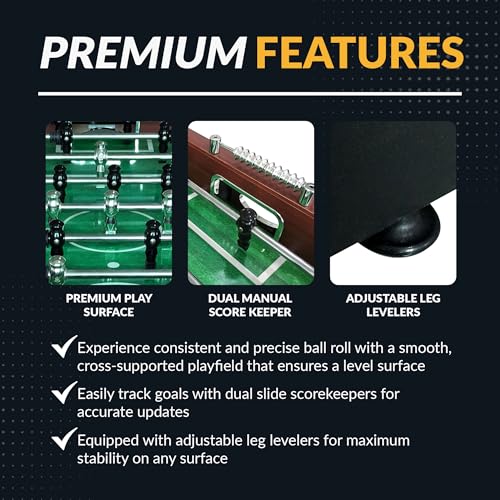 Hathaway Metropolitan 54 inch Foosball Table Adult Size for Family Game Rooms - With Smooth Playfield, Dual Abacus Scoring, Weighted Players, Sturdy Leg Levelers & 2 Foosballs - Cherry Finish