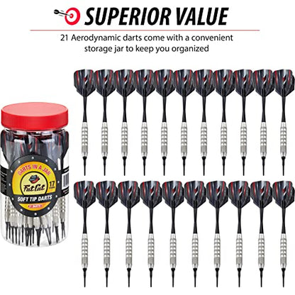 Fat Cat Soft Tip Dart Set (21-Pack), 17-Gram Darts with Plastic Storage Jar for Travel and Organization