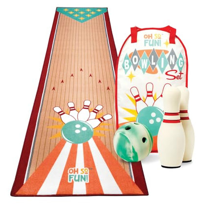 MindWare Oh So Fun! Deluxe Bowling Pins, Ball & Rug Set – Safe & Fun Foam Bowling Set for Kids Ages 3 & Up
