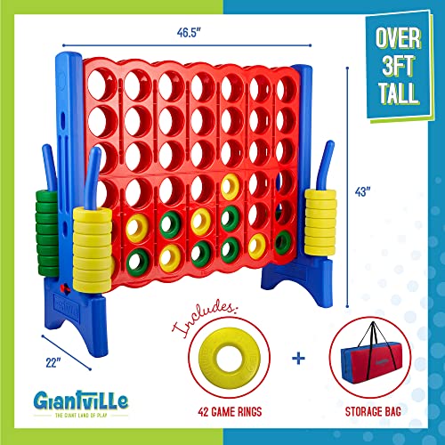 Giantville Giant 4 in a Row Connect Game + Storage Carry Bag - 4" Wide X 3.5" Tall - Oversized Jumbo Sized Entertainment for Outdoor/Indoor Play for Kids & Adults - Durable Waterproof - 2024 Version - style: Game with Bag