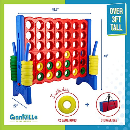 Giantville Giant 4 in a Row Connect Game + Storage Carry Bag - 4" Wide X 3.5" Tall - Oversized Jumbo Sized Entertainment for Outdoor/Indoor Play for Kids & Adults - Durable Waterproof - 2024 Version - style: Game with Bag