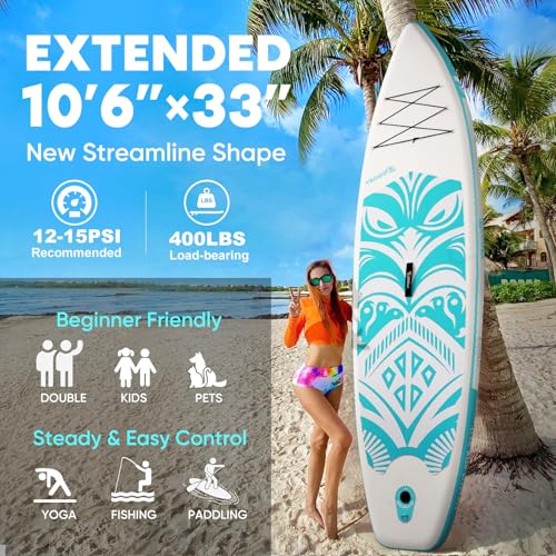 Inflatable Paddle Board,Stand Up Paddle Board Set, Extra Wide SUP Board with Removable Fin, Floating Paddle, Hand Pump, Waterproof Phone Pouch,Traveling Board - color: TT green/Kayak Seat