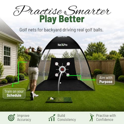 Golf Net for Backyard Practice – 10x7ft Golf Hitting Net with Tri-Turf Mat, Multi-Target Zones, Carry Bag | Golf Practice Net for Driving, Chipping & Swing Training – Indoor & Outdoor Use