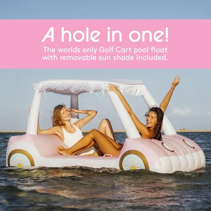 FUNBOY Giant Inflatable Luxury Golf Cart Pool Float, Two Cup Holders, Removable Fringe Shade, Float for Summer Pool Party and Entertainment - color: Barbie Golf Cart