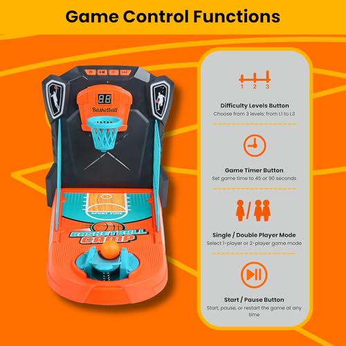 Tabletop Basketball Game – Compact Mini Desktop Arcade, Moving Target Indoor Desk Game with Electronic Scoring, Lights & Sound, Skill-Building Game for Kids Ages 3+