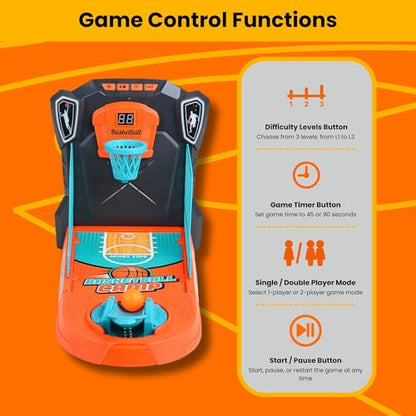 Tabletop Basketball Game – Compact Mini Desktop Arcade, Moving Target Indoor Desk Game with Electronic Scoring, Lights & Sound, Skill-Building Game for Kids Ages 3+