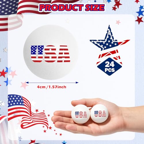 24 Pcs Independence Day Table Tennis Balls Bulk, 40mm Ping Pong Balls, 250th Anniversary Patriotic USA Funny Toys for 4th of July Party Gift. - style: Font style
