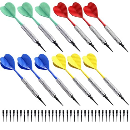 Soft Tip Darts Set 12 Pack 14 Grams Integrated Darts Soft Tip Set with 100PCS Soft Dart Tips Darts Kit for Home Party Office Beginners
