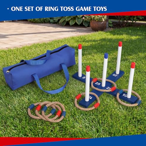 Soulchen Ring Toss Game for Adult Outdoor Yard Game with Six Rings Portable Carry Bag Patriotic Independence Day for Lawn Backyard Beach Camping Picnic Celebration