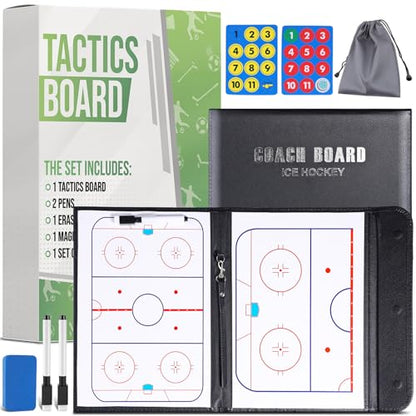 ZPU Dry Erase Coaching Board, Magnetic Coaches Clipboards, Portable Foldable Tactics Board with Dry Erase Marker Pen and Magnets – Basketball, Football, Soccer, Hockey - style: Hockey