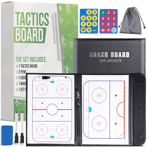 ZPU Dry Erase Coaching Board, Magnetic Coaches Clipboards, Portable Foldable Tactics Board with Dry Erase Marker Pen and Magnets – Basketball, Football, Soccer, Hockey - style: Hockey