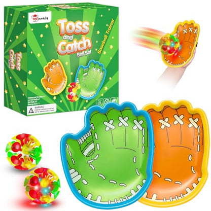 punkdog LED Toss and Catch Ball Game Set - 1 LED and 1 Regular Suction Cup Ball with 2 Easy-Grip Gloves - Beach Sports Toys for Kids - Outdoor Games for Backyard or Park - Easter Gift for Kids