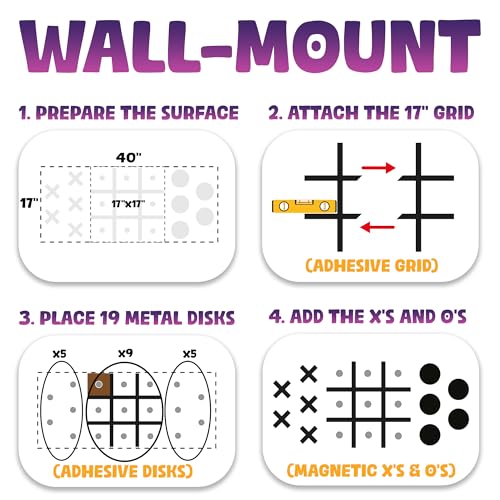 HMmagnets Powerful & Large Magnetic Tic Tac Toe Wall-Mount Game (New Version) - Strong Adhesive for Easy Mounting (Simple Installation) - Will Not Fall - Tic Tac Toe Wall Decor Game