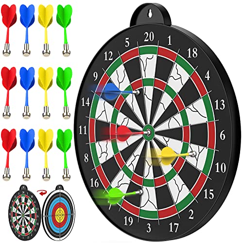 Dart Board - 12pcs Magnetic Darts - Excellent Indoor Game and Party Games - Gifts for 5 6 7 8 9 10 11 12 Year Old Boy Kids - style: Black