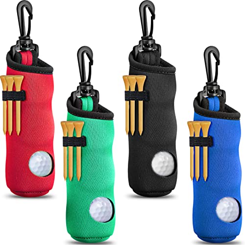 4 Pieces Golf Tee Holder Golf Ball Carry Bag Pouch Ball Holder Keychain Belt Clip Gifts Accessories - color: Black, Red, Blue, Green