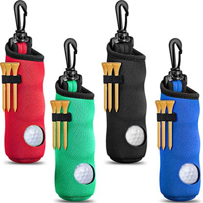 4 Pieces Golf Tee Holder Golf Ball Carry Bag Pouch Ball Holder Keychain Belt Clip Gifts Accessories - color: Black, Red, Blue, Green