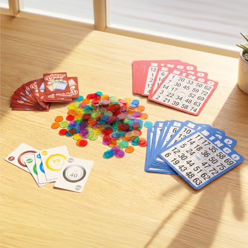 GSE Games & Sports Expert Complete Bingo Game Set with 50 Bingo Cards, 500 Chips, Calling Cards Deck, Party Fun Game for Adults, Seniors, Family Gatherings, Classroom Activities, Large Groups - size: 50 Cards & 500 Chips Set