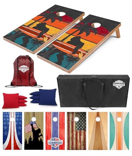 World Series of Cornhole Regulation Size Cornhole Boards - Lightweight & Durable All-Wood Construction | Backyard Bean Bag Toss Set | Outdoor Game for Tailgates & BBQs - color: Bigfoot Surfing