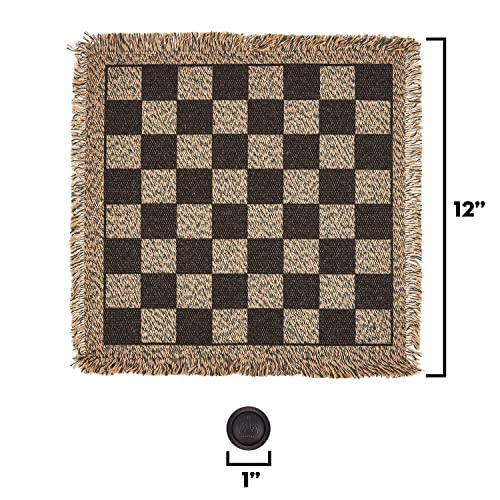 3-in-1 Mini Checkers Rug + Classic & Mega Tic Tac Toe - Portable Compact 12" x 12" Reversible Checkerboard Rug - Travel, Parties, Games on The Go, Family Board Game Night - size: 12x12 inches