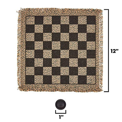 3-in-1 Mini Checkers Rug + Classic & Mega Tic Tac Toe - Portable Compact 12" x 12" Reversible Checkerboard Rug - Travel, Parties, Games on The Go, Family Board Game Night - size: 12x12 inches