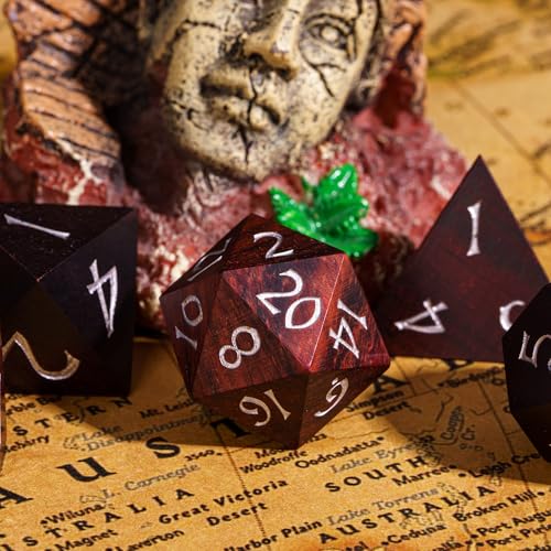 Wooden DND Dice Set, Natural Wood Polyhedral Dice Set D&D with Metal Box for Role Playing Games and Tabletop Games (Red Sandalwood) - color: Big Red Sandalwood