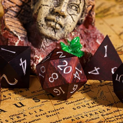Wooden DND Dice Set, Natural Wood Polyhedral Dice Set D&D with Metal Box for Role Playing Games and Tabletop Games (Red Sandalwood) - color: Big Red Sandalwood