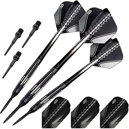 Viper Black Flux 90% Tungsten Conversion Darts, Professional Darts Steel Tip and Soft Tip Dart Set for Sisal and Electronic Dartboards, 20 Grams - color: Black/Silver