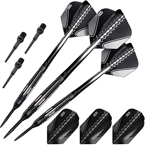 Viper Black Flux 90% Tungsten Conversion Darts, Professional Darts Steel Tip and Soft Tip Dart Set for Sisal and Electronic Dartboards, 20 Grams - color: Black/Silver
