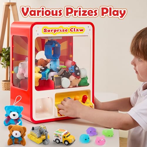 JOYIN Claw Machine Arcade Toy with LED Light & Adjustable Sound, Rechargable Dispenser Toys Mini Vending Machine for Kids, 24 Pack Mini Animal Plush Toy Assortment (24 Units 3" Each), Animals Keychain