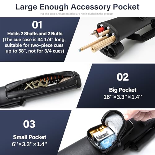 Adhafera Pool Cue Case, 2 X 2 Hard Pool Stick Case, Made of Faux Leather Billiards Accessories - color: Black