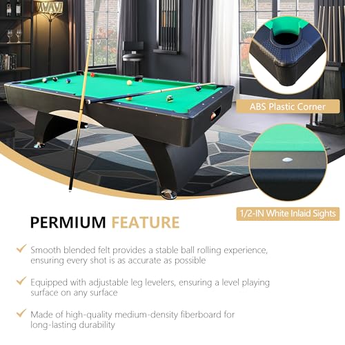 Billiard Table, 7 FT Pool Table with with Balls, Cues, Chalk, Brush and Triangle, Pool Table Set for Family Game Room, Adult Rrec Room, Basements, Man cave or Garage