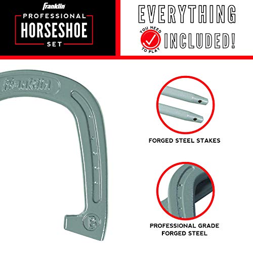 Franklin Sports Horseshoes Sets - Game Sets for Adults + Kids - Includes (4) Horseshoes and (2) Ground Stakes - style: Professional
