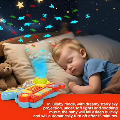 Toddler Guitar Toy 2-4 Years, 4-in-1 Kids Musical Toy with Piano & Projector, Light Up Music Instrument Toy for Toddlers, Learning Educational Toy Gift for 2 3 4 5 Year Old Girls Boys - color: Yellow
