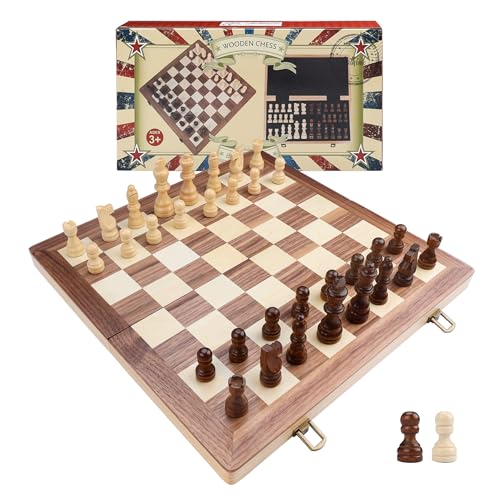 Gothink Chess Set Board Games for Adults, 15'' Handcrafted Wooden Game Board with 2 Extra Pawn Pieces & Storage Box Instructions, Folding Chess Game for Tournament Professional Beginner - Non-Magnetic - style: 15'' Non-Magnetic Chess Set